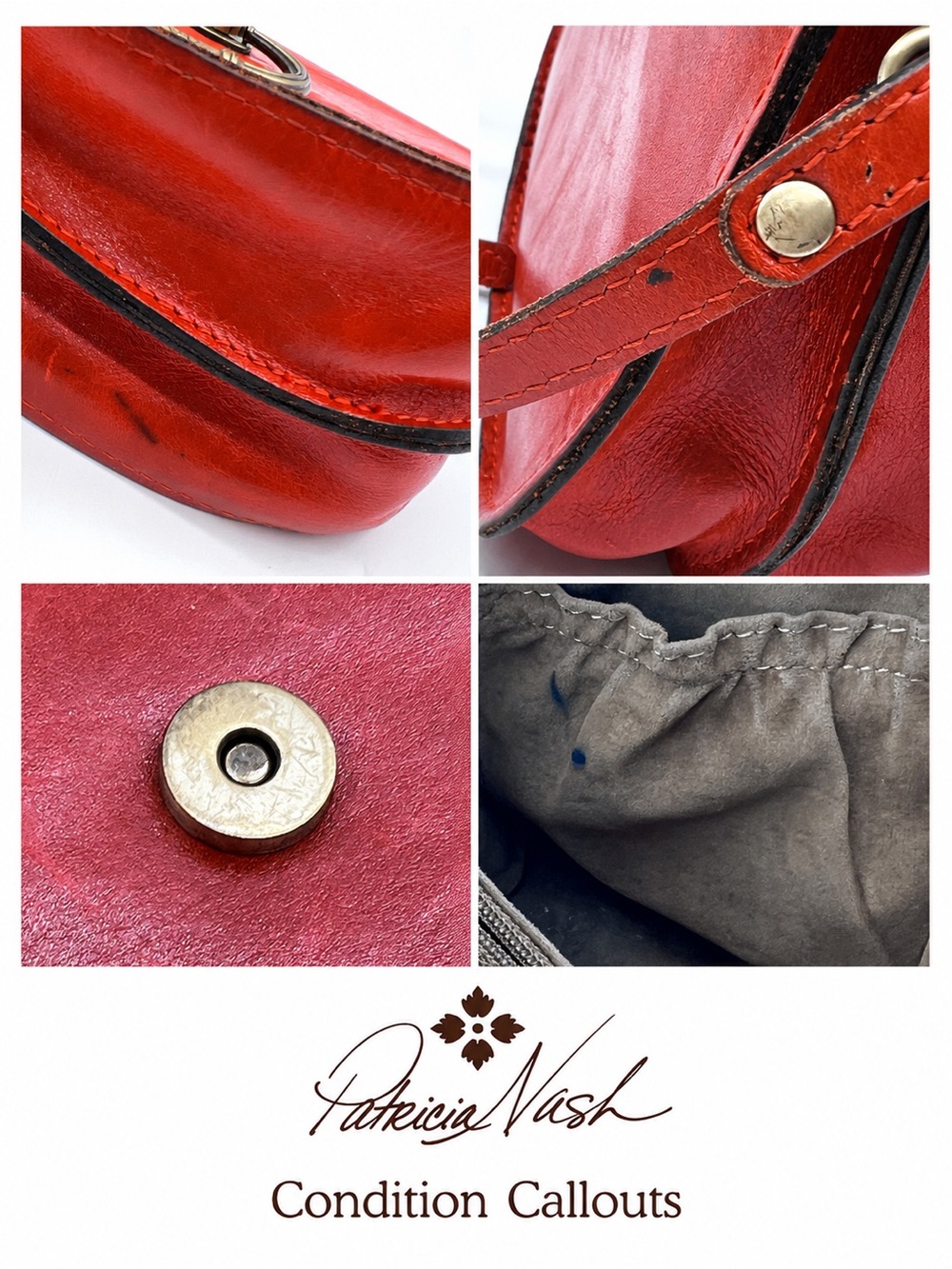 Patricia Nash Tooled Leather Crossbody Saddle Bag Red Ring Flap - Picture 15 of 16